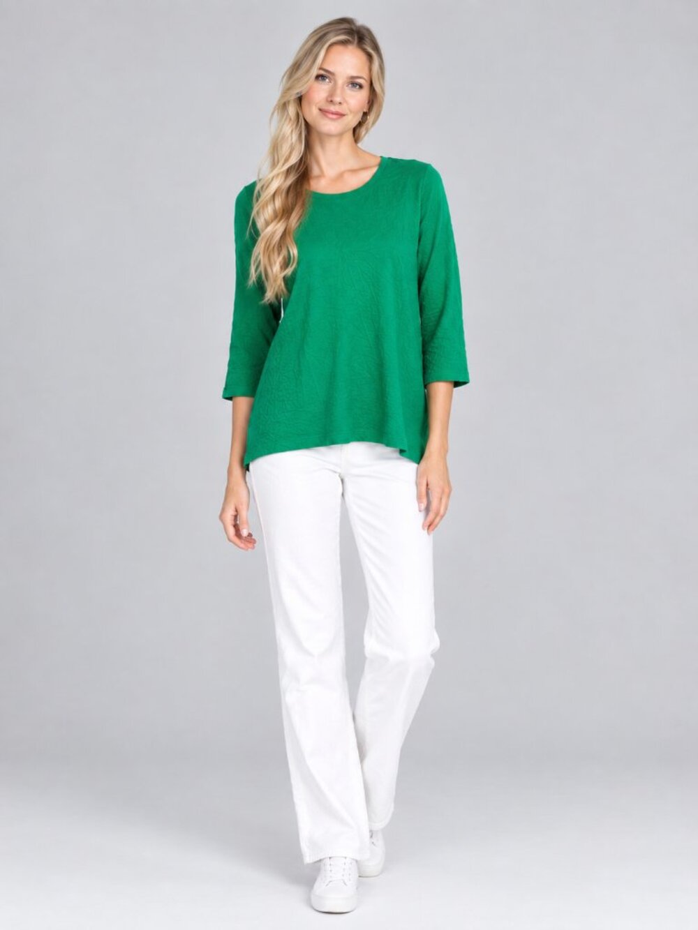 2/$30 Lands' End Relaxed Cotton 3/4 Sleeve Tee Jade Large #A4941